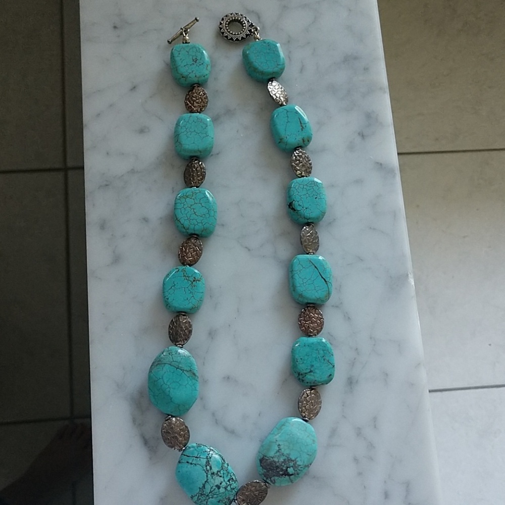Chunky turquoise sterling nugget necklace